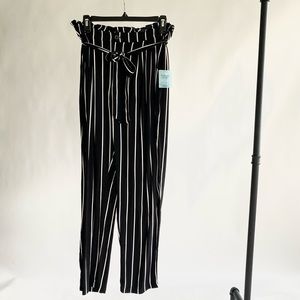 Woven Black & White Stripe Tie Pants -NWT-